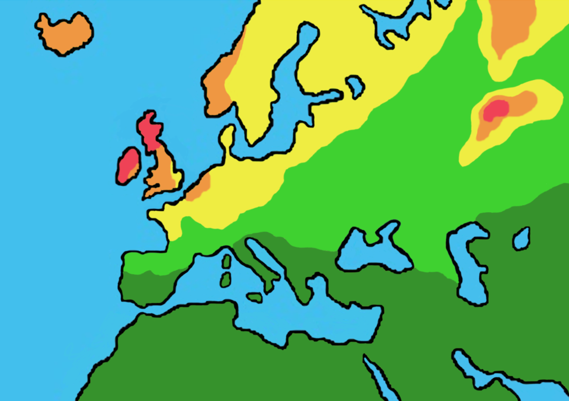 A map showing the distribution of red hair